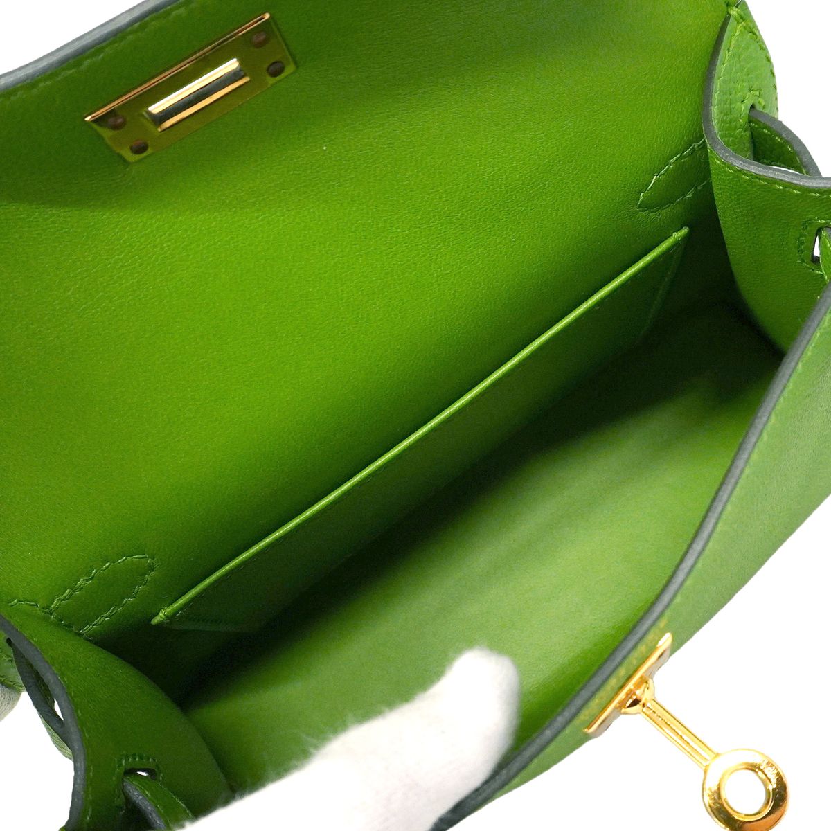 Hermes Handbag Mini Kelly 2 Veau Epsom Vert Yucca Gold 2-Way Bag — view 4