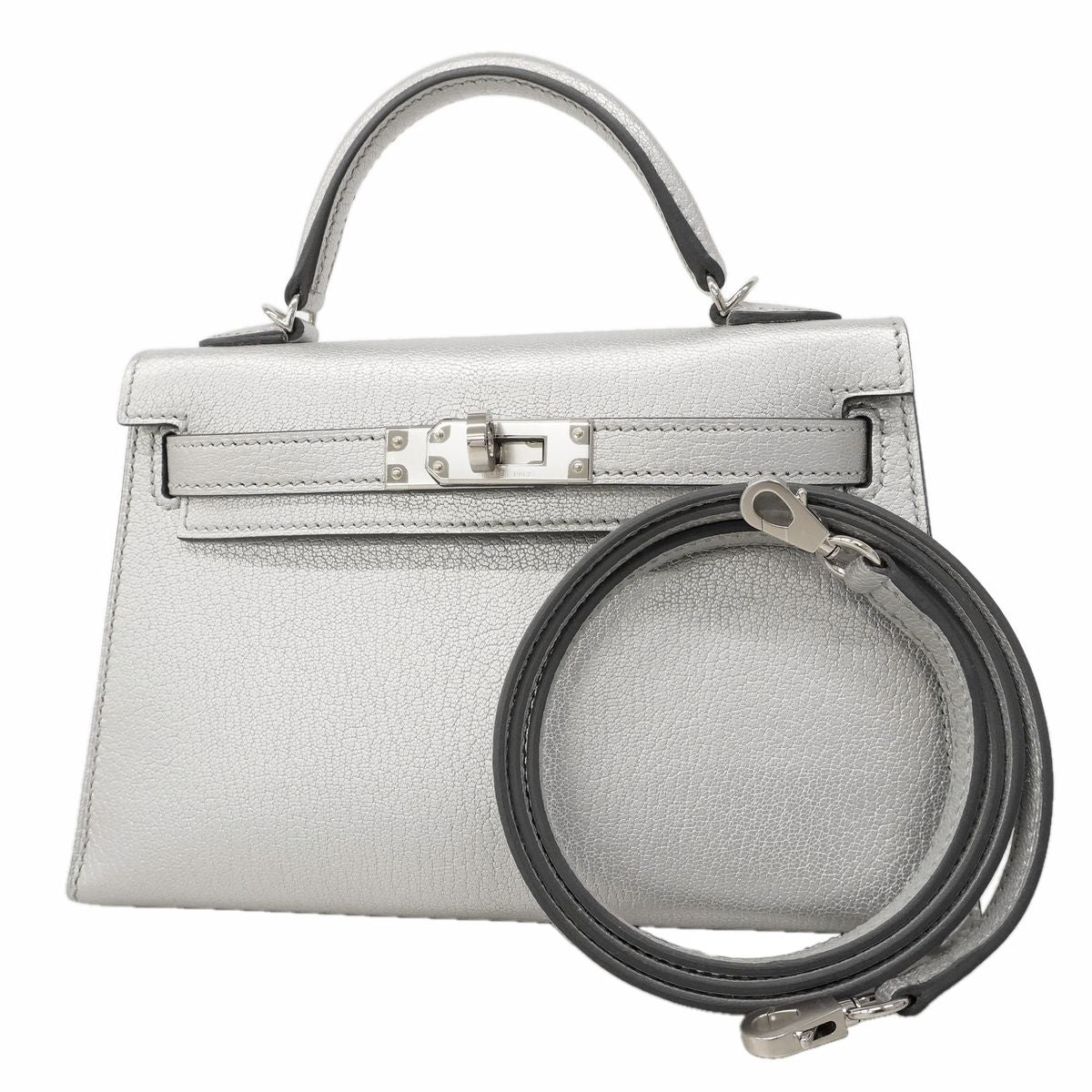 Hermes Handbag Mini Kelly 2 Chevre Chamkila Argent 2-Way Bag
