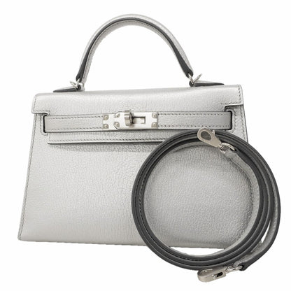 Hermes Handbag Mini Kelly 2 Chevre Chamkila Argent 2-Way Bag