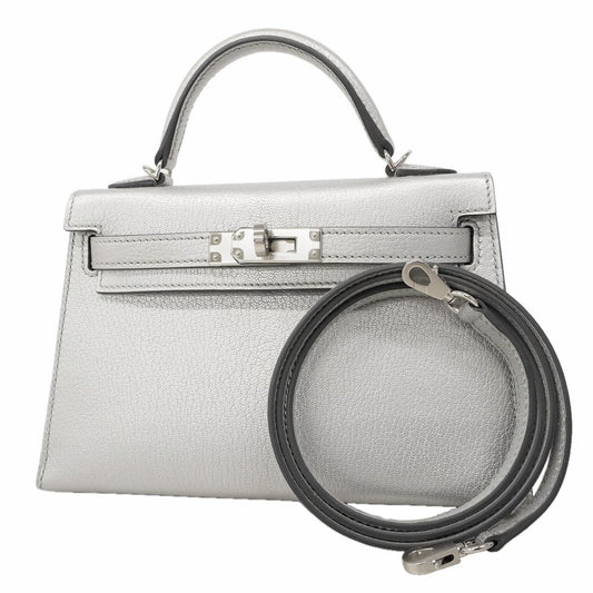 Hermes Handbag Mini Kelly 2 Chevre Chamkila Argent 2-Way Bag