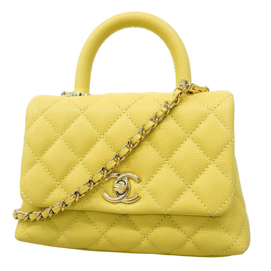 Chanel Handle Coco Caviar Leather Yellow Champagne Gold 2-Way Bag