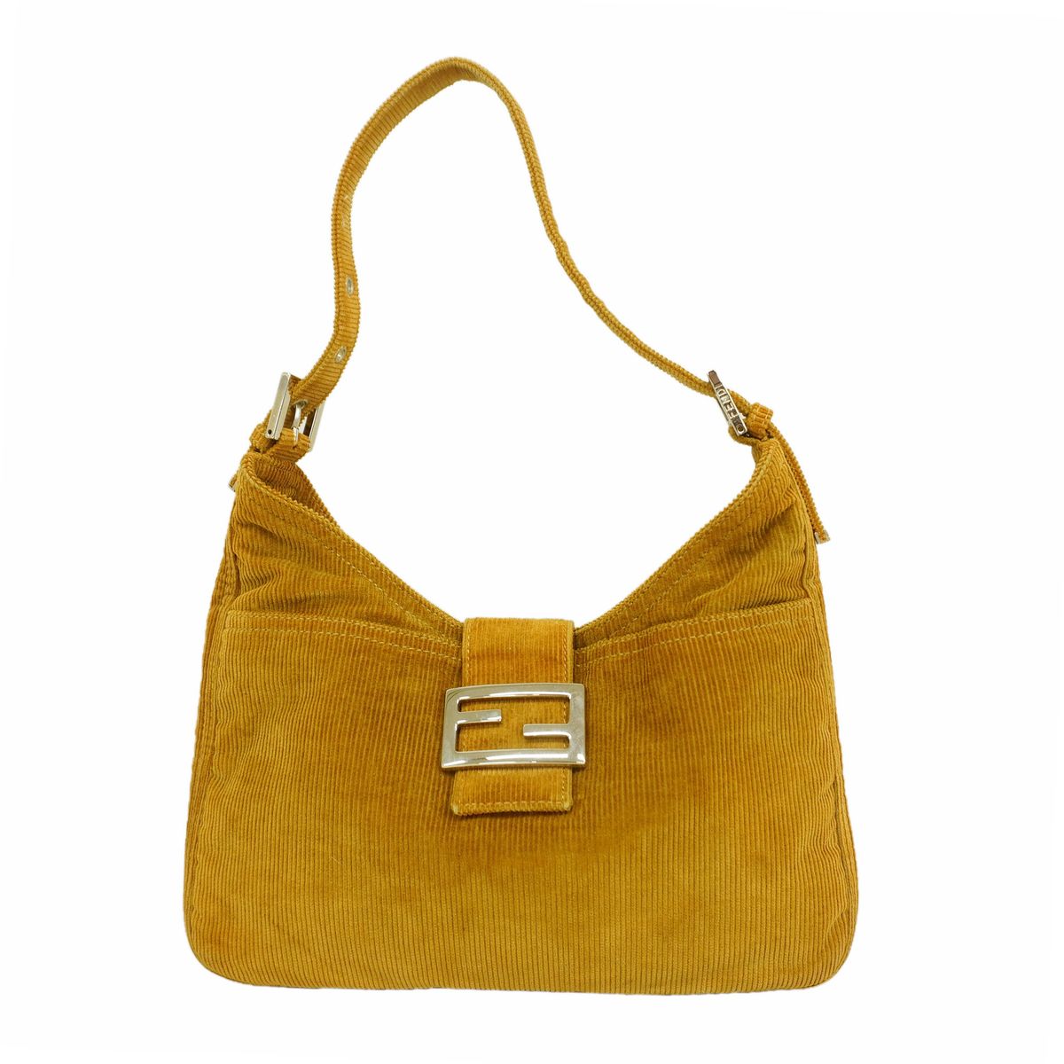 Fendi Handle Zucca Mamma Bucket Corduroy Ocher Silver