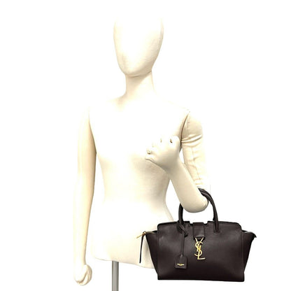 Saint Laurent Paris Downtown Baby Cabas YSL Logo Leather Handle Brown Handbag — view 2