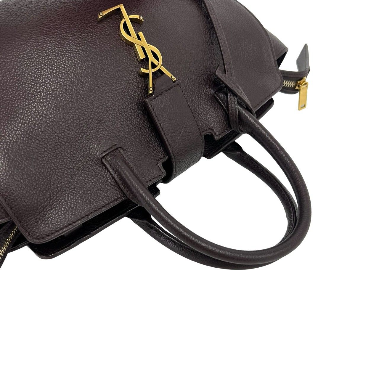 Saint Laurent Paris Downtown Baby Cabas YSL Logo Leather Handle Brown Handbag — view 4