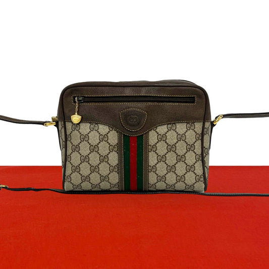 Gucci Vintage Sherry Line GG Logo Pattern Leather Shoulder Bag Pochette Brown
