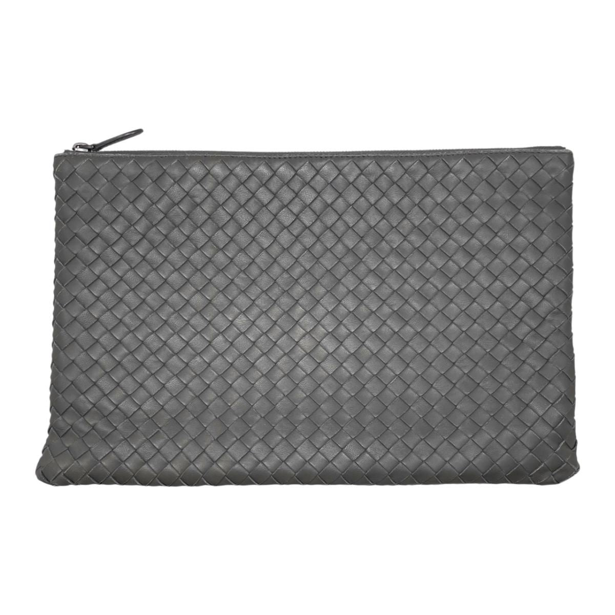 Bottega Veneta Clutch Intrecht Leather Gray Silver