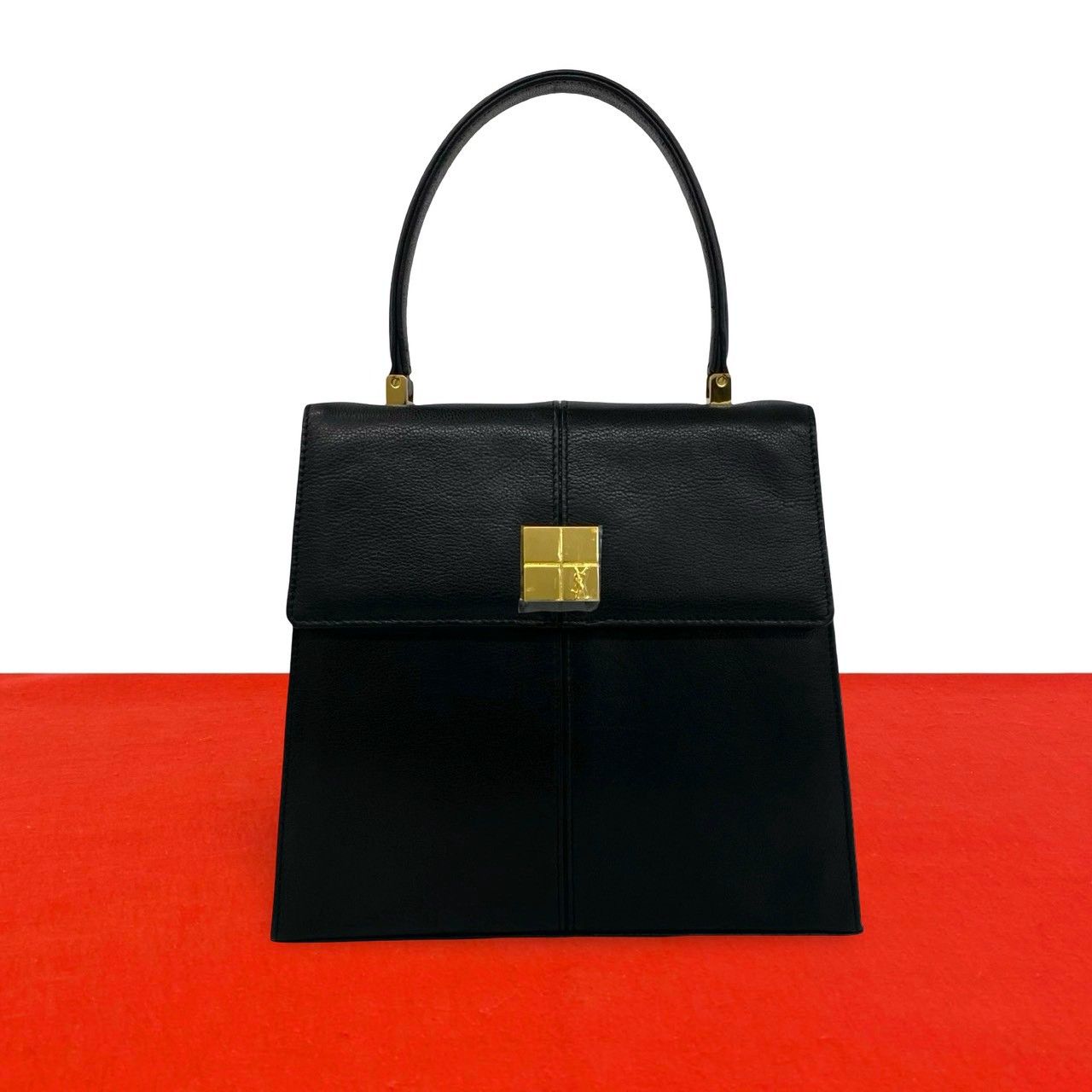 Saint Laurent Vintage YSL Logo Leather Handle Mini Tote Bag Black