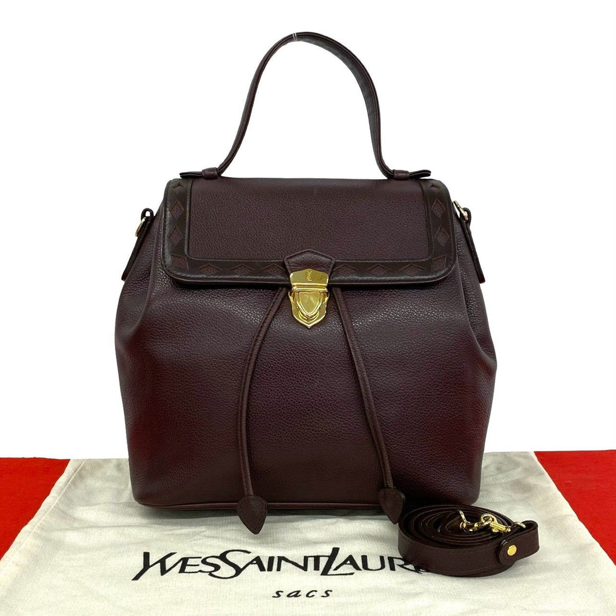 Saint Laurent Vintage YSL Logo Leather 2-Way Shoulder Bag Handle Brown