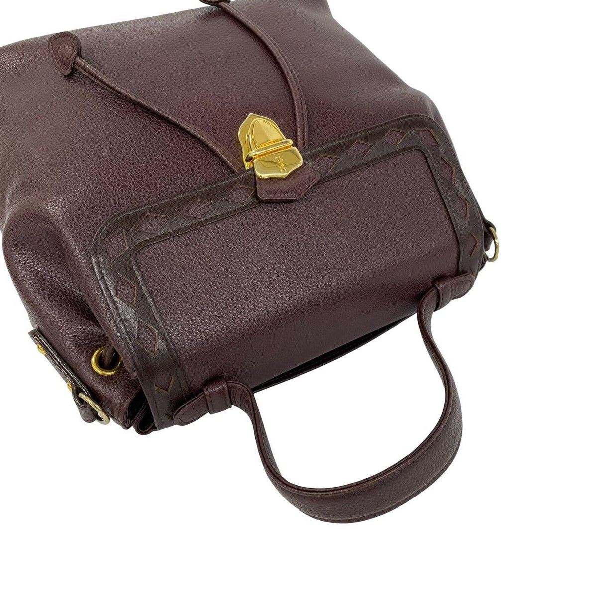 Saint Laurent Vintage YSL Logo Leather 2-Way Shoulder Bag Handle Brown — view 4