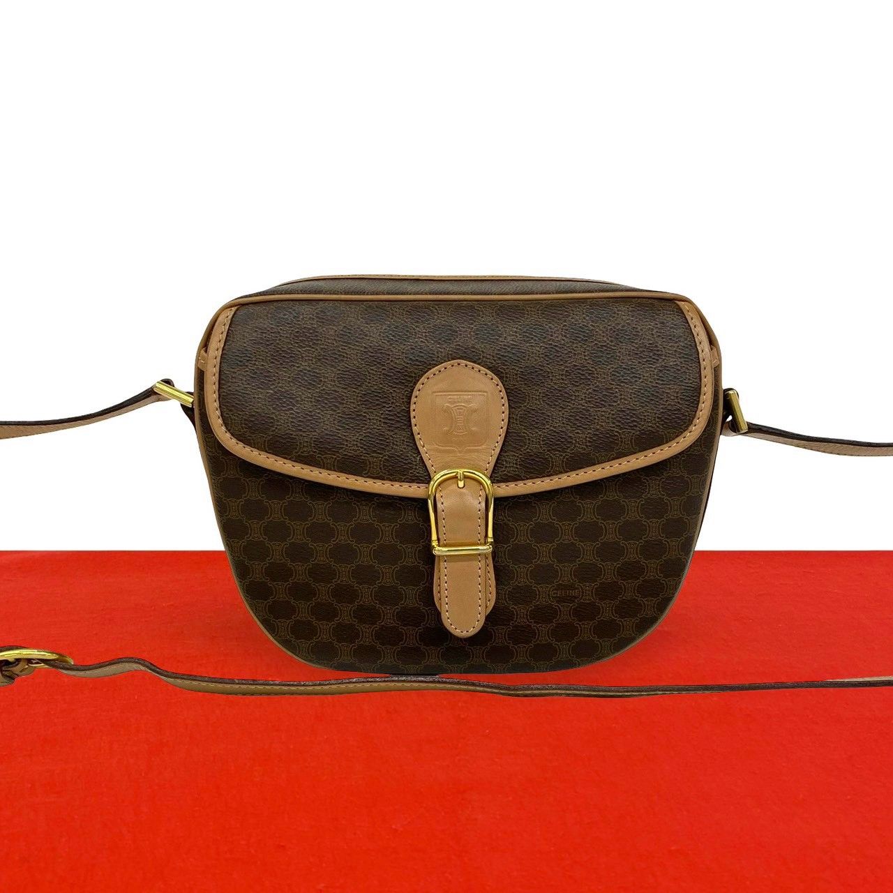 Celine Vintage Macadam Blason Pattern Triomphe Leather Shoulder Bag Pochette