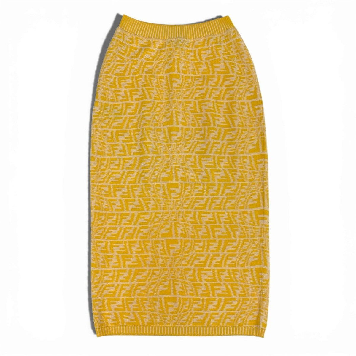 Fendi Ib7 Zucca Pattern Knit Skirt FF Logo Pencil Yellow 38 — view 3