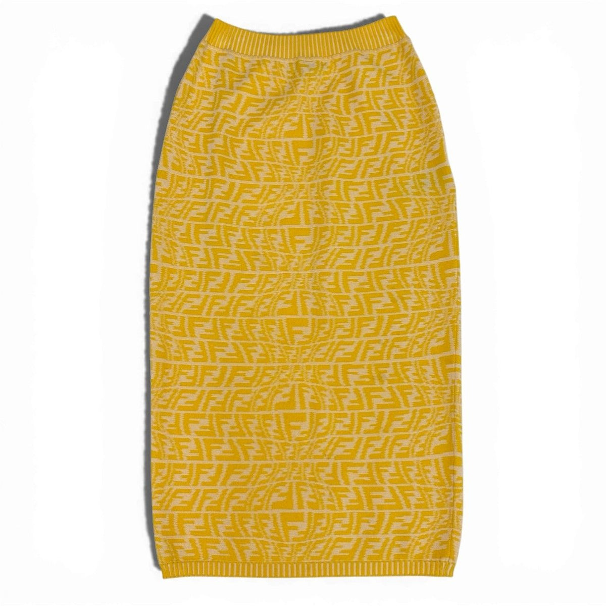 Fendi Ib7 Zucca Pattern Knit Skirt FF Logo Pencil Yellow 38 — view 2
