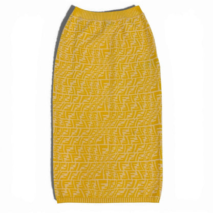 Fendi Ib7 Zucca Pattern Knit Skirt FF Logo Pencil Yellow 38 — view 2