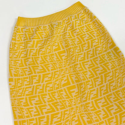 Fendi Ib7 Zucca Pattern Knit Skirt FF Logo Pencil Yellow 38 — view 4
