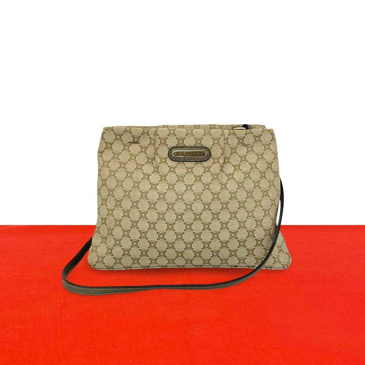 Celine Macadam Blason Pattern Triomphe Canvas Leather Shoulder Bag Pochette