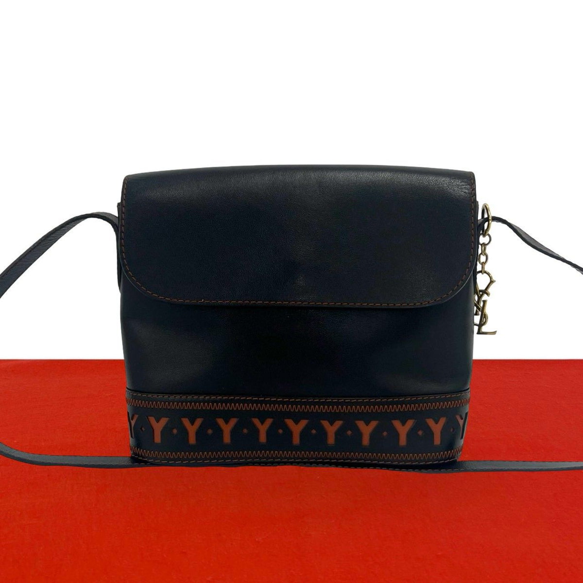 Saint Laurent Vintage YSL Logo Leather Shoulder Bag Black
