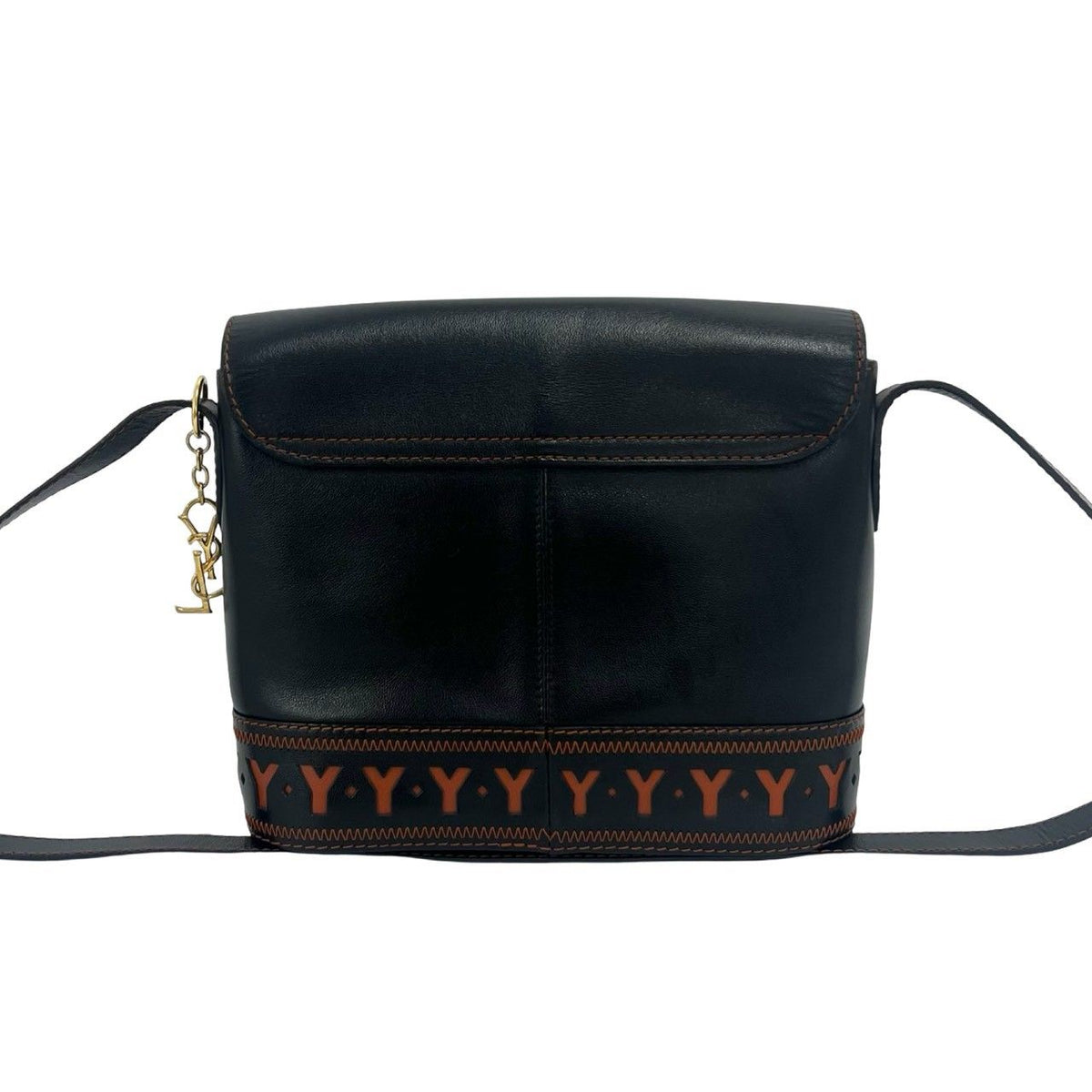 Saint Laurent Vintage YSL Logo Leather Shoulder Bag Black — view 3