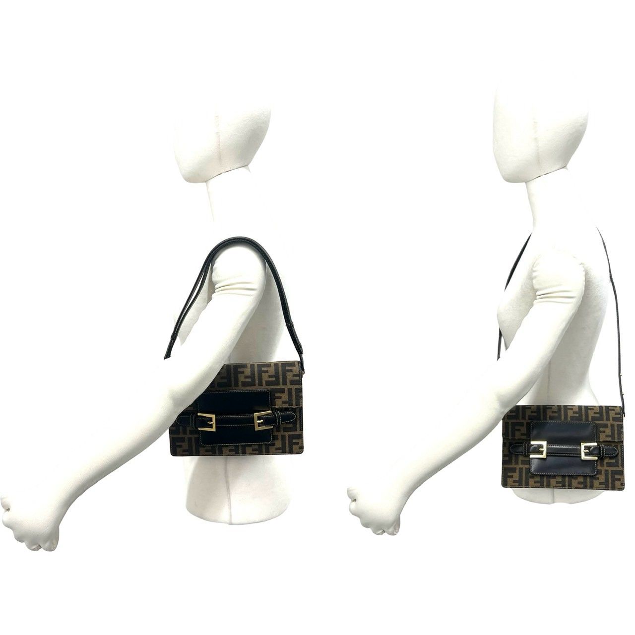 Fendi Vintage Zucca FF Logo Pattern Canvas Leather Shoulder Bag Brown — view 2
