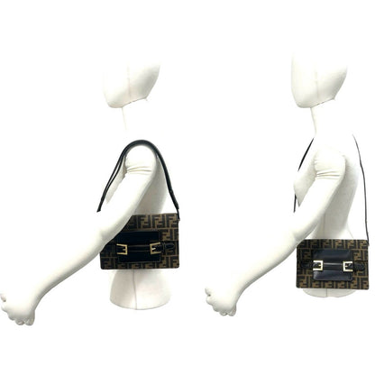 Fendi Vintage Zucca FF Logo Pattern Canvas Leather Shoulder Bag Brown — view 2