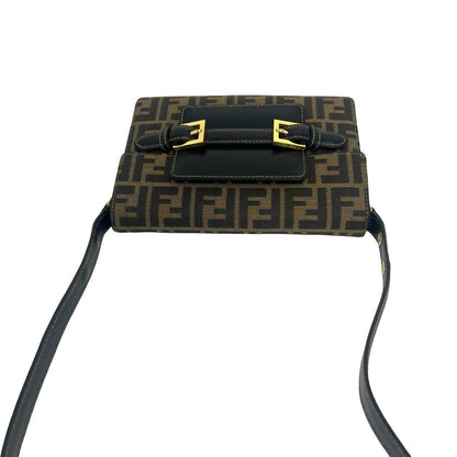 Fendi Vintage Zucca FF Logo Pattern Canvas Leather Shoulder Bag Brown — view 4