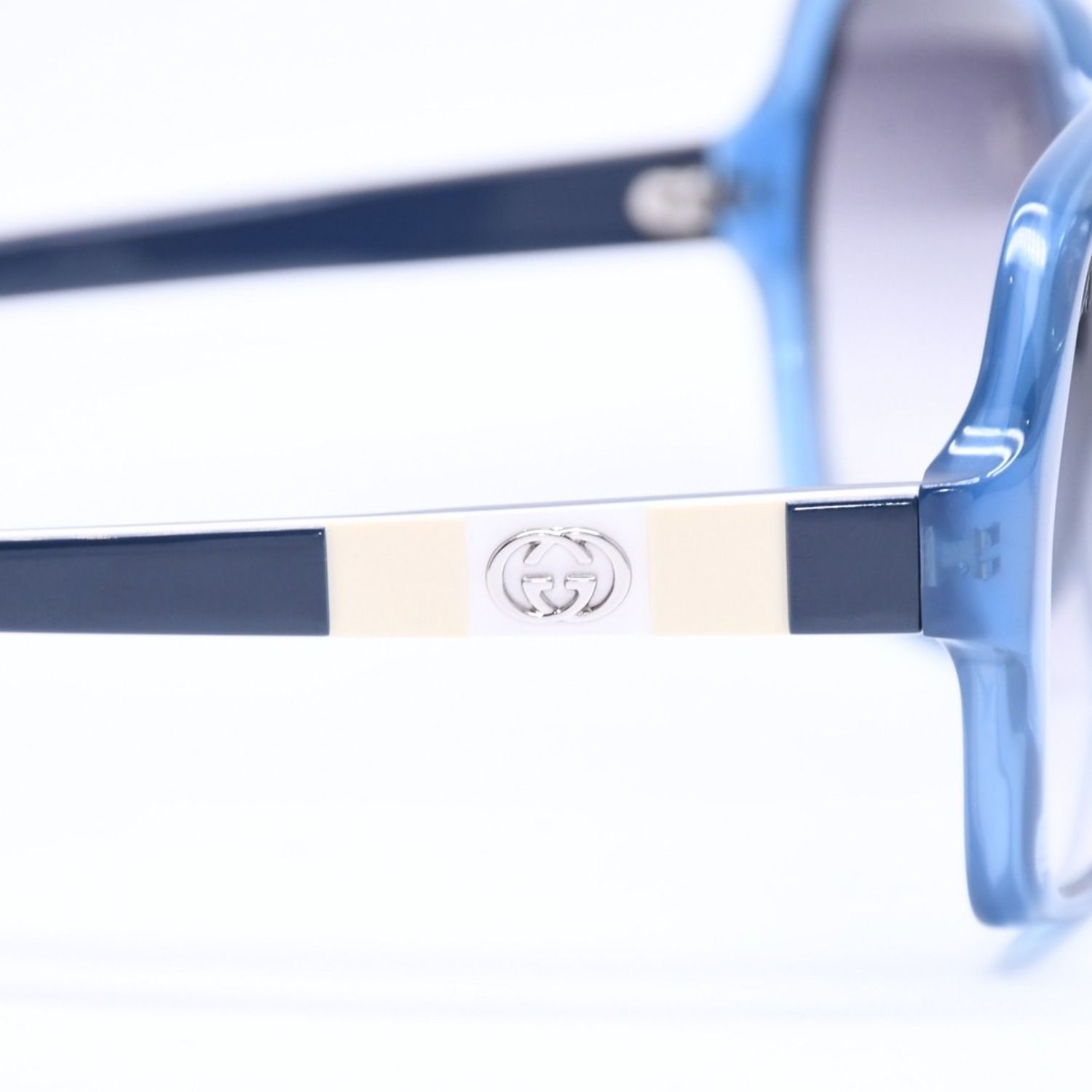 Gucci Square Butterfly Shape Sunglasses S Eyewear Clear Blue Double G Logo — view 8
