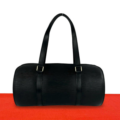Louis Vuitton Vintage Souflo Epi Leather Handle Drum Boston Bag Black