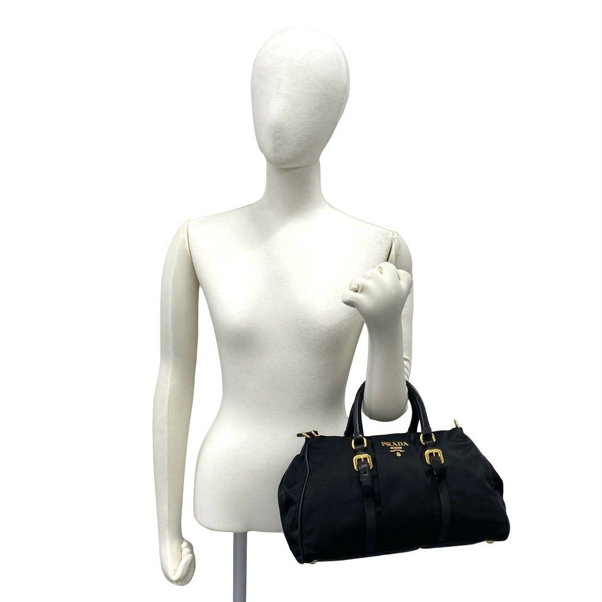 Prada Logo Tessuto Nylon Leather 2-Way Shoulder Bag Handle Tote Black — view 2