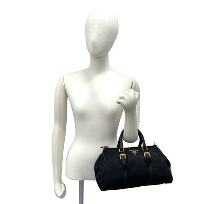 Prada Logo Tessuto Nylon Leather 2-Way Shoulder Bag Handle Tote Black — view 2
