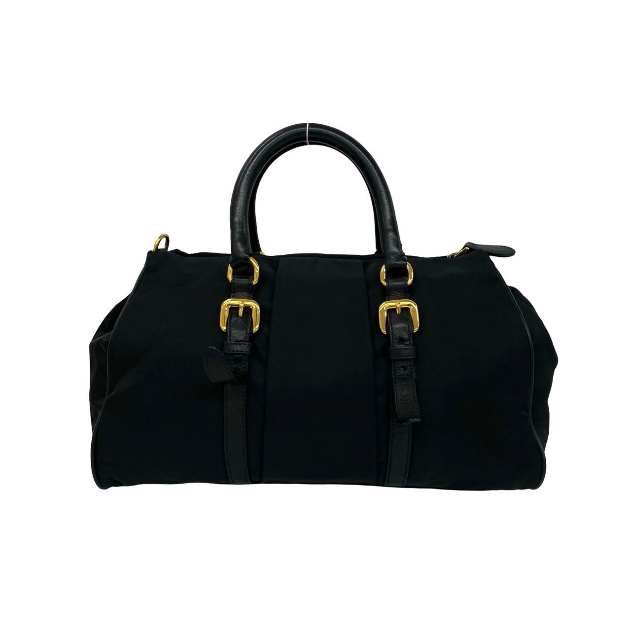 Prada Logo Tessuto Nylon Leather 2-Way Shoulder Bag Handle Tote Black — view 3