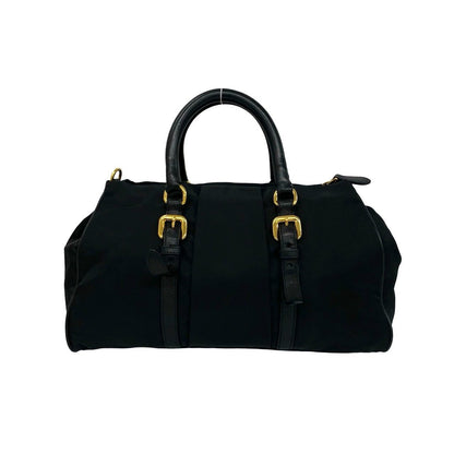 Prada Logo Tessuto Nylon Leather 2-Way Shoulder Bag Handle Tote Black — view 3