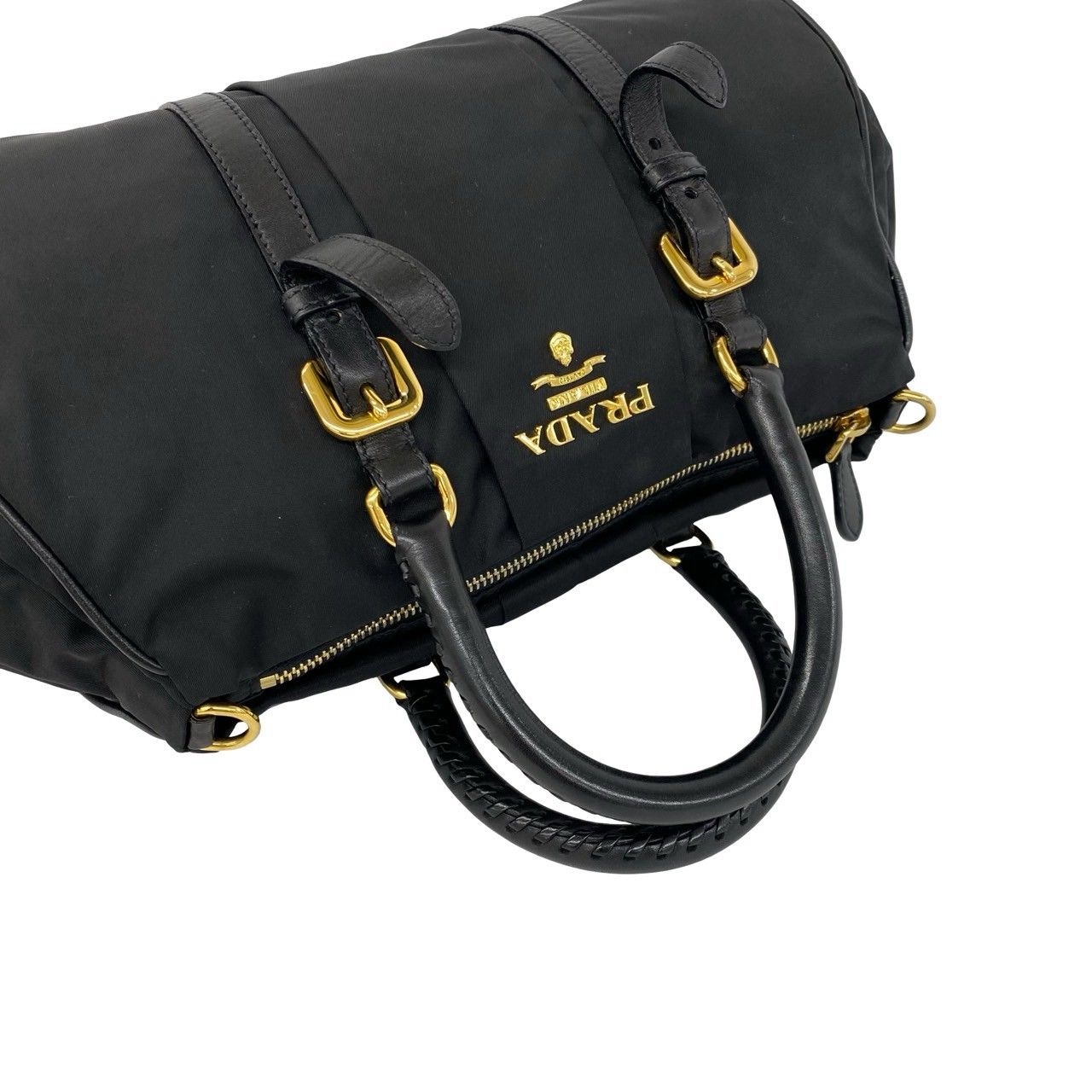 Prada Logo Tessuto Nylon Leather 2-Way Shoulder Bag Handle Tote Black — view 4