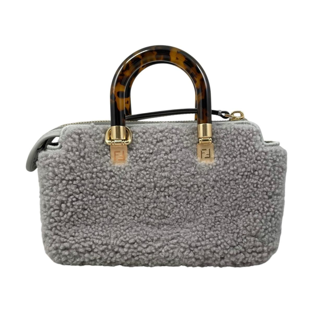 Fendi Handbag By the Way Mini 8 BS 067 Alp 2 Fleece Tortoise Logo Gray Brown — view 2