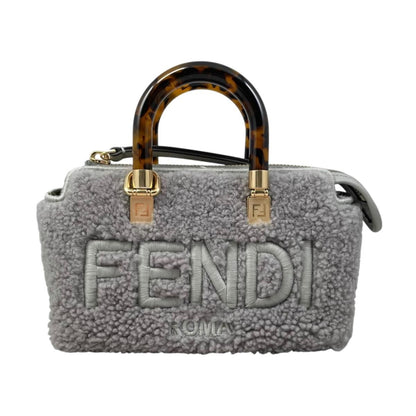 Fendi Handbag By the Way Mini 8 BS 067 Alp 2 Fleece Tortoise Logo Gray Brown