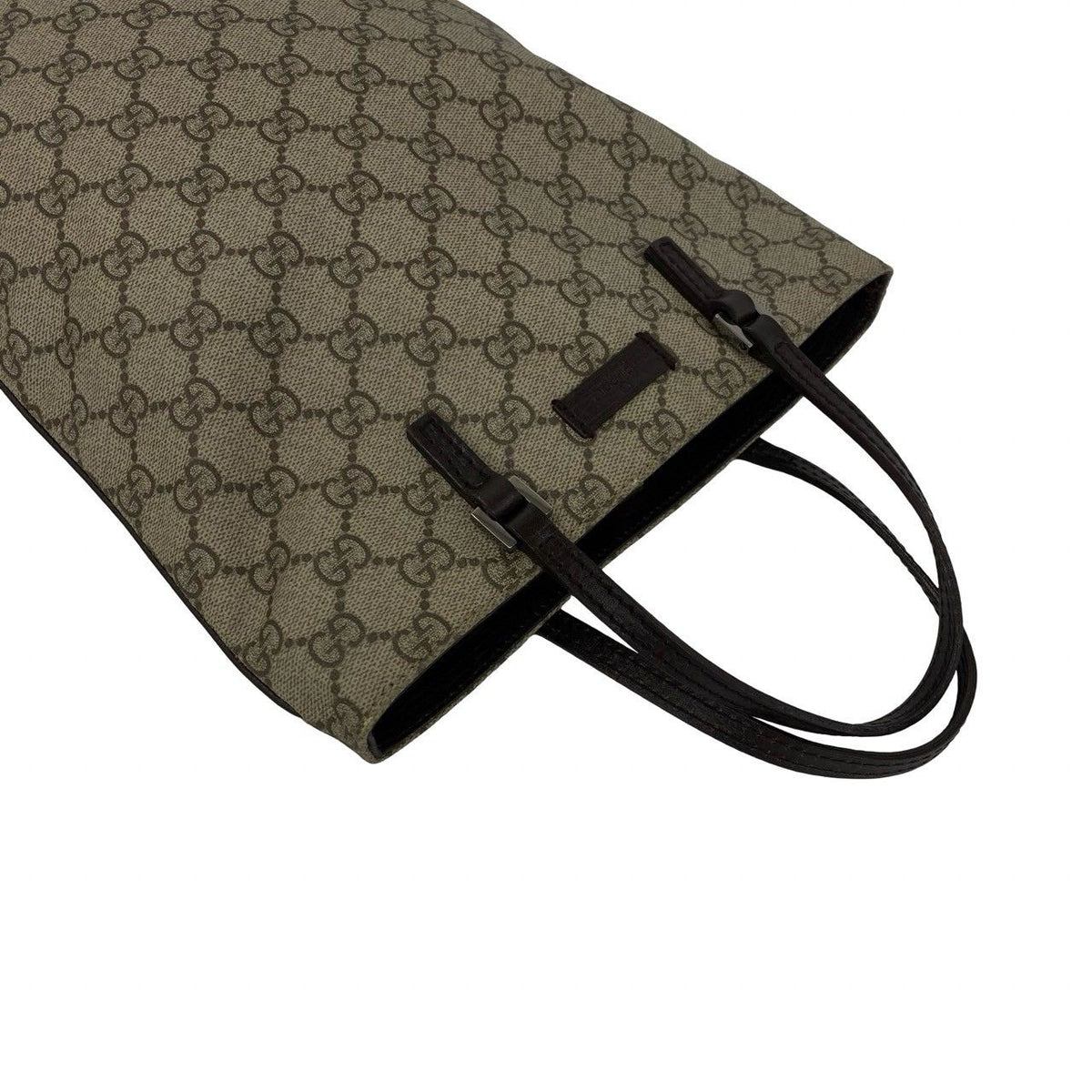 Gucci GG Supreme Logo Patter Leather Handle Mini Tote Bag Brown — view 4