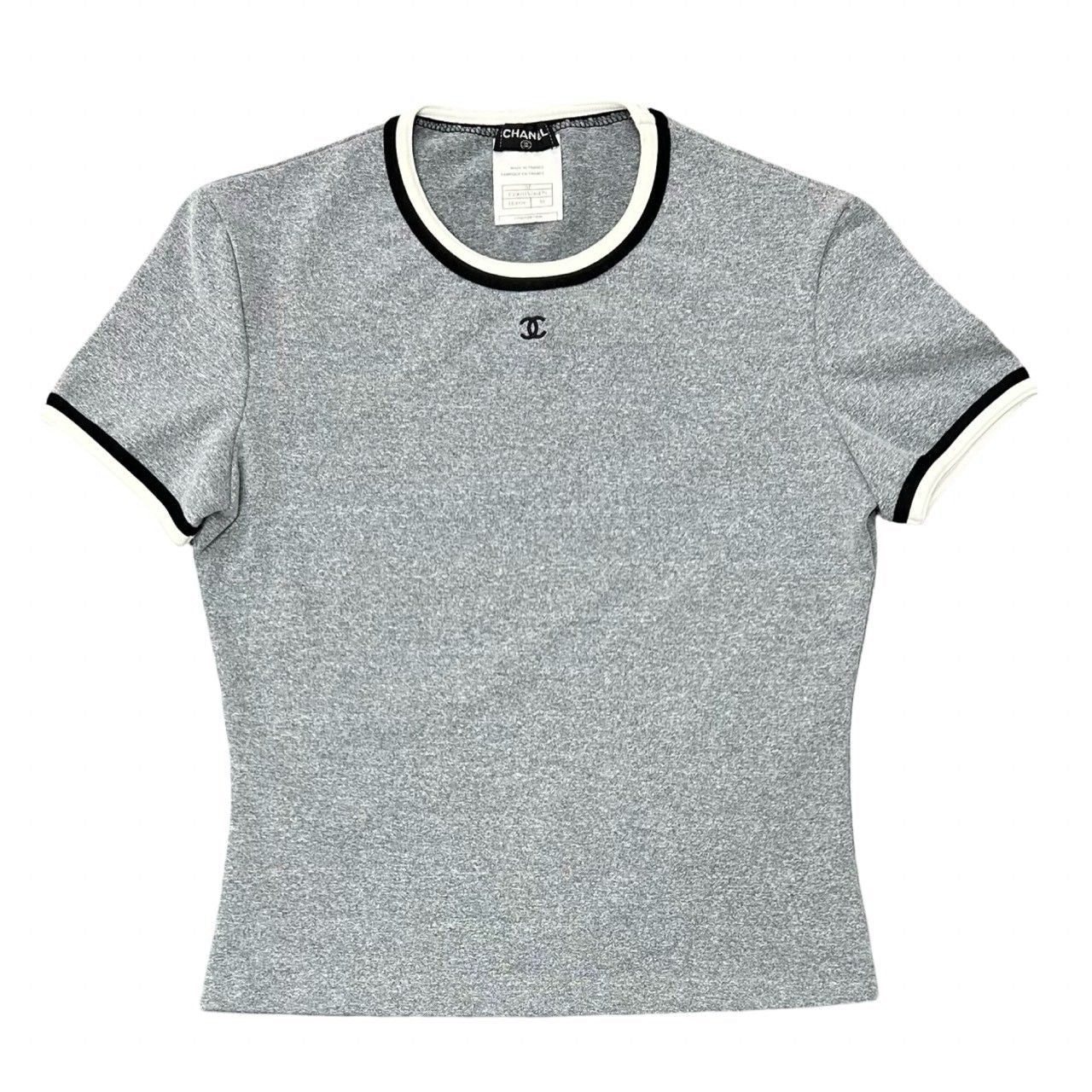 Chanel Vintage CC Logo Nylon Spandex Short Sleeve T-Shirt Gray