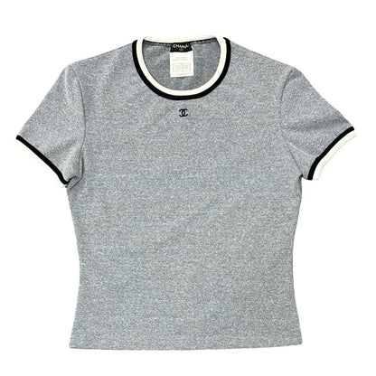 Chanel Vintage CC Logo Nylon Spandex Short Sleeve T-Shirt Gray