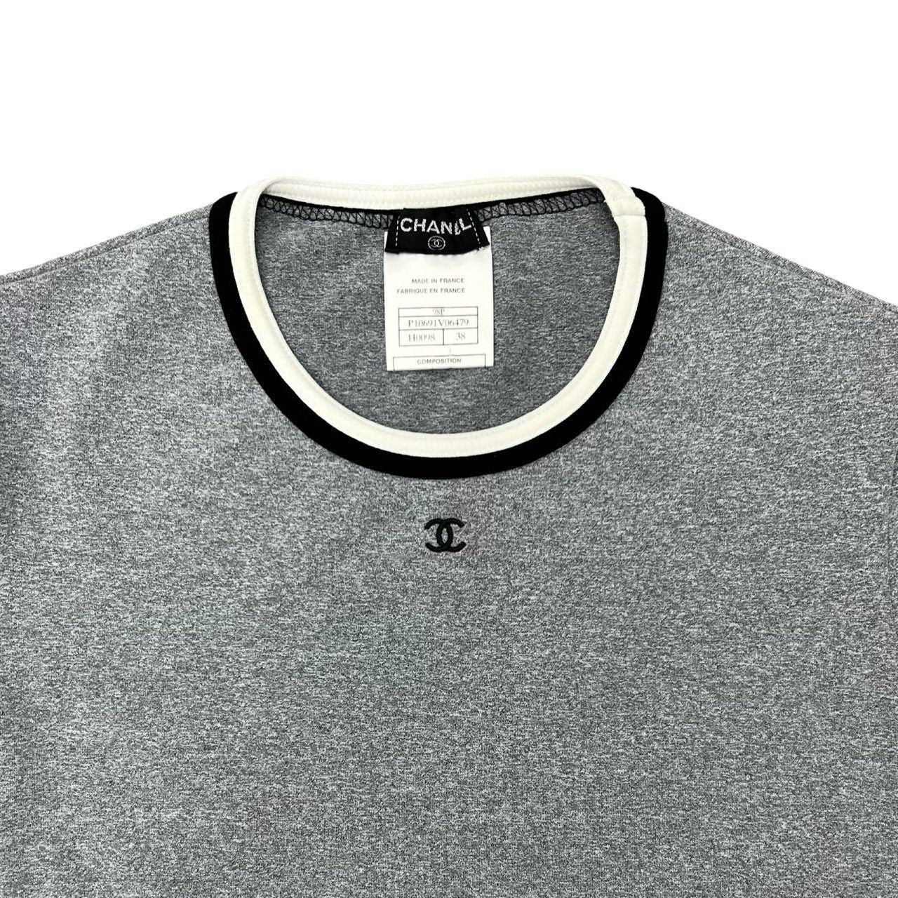 Chanel Vintage CC Logo Nylon Spandex Short Sleeve T-Shirt Gray — view 2