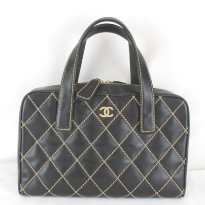 Chanel Wild Stitch Handle with Card Leather Black Handbag