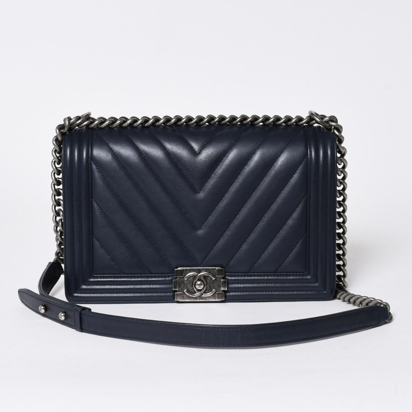Chanel Boy Chain Shoulder Bag V-shaped Stitch Chevron CC Logo Lambskin 2-Way