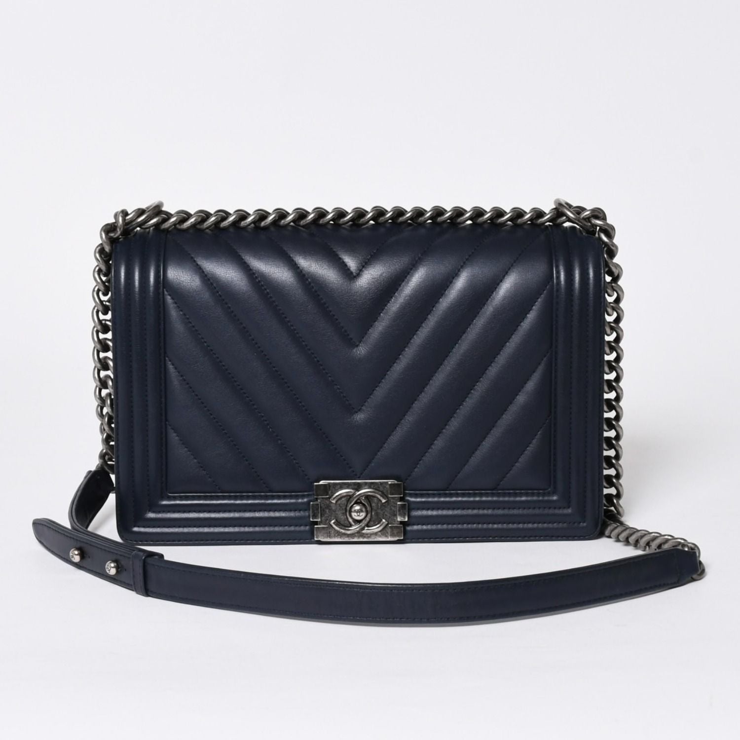 Chanel Boy Chain Shoulder Bag V-shaped Stitch Chevron CC Logo Lambskin 2-Way