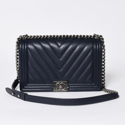 Chanel Boy Chain Shoulder Bag V-shaped Stitch Chevron CC Logo Lambskin 2-Way