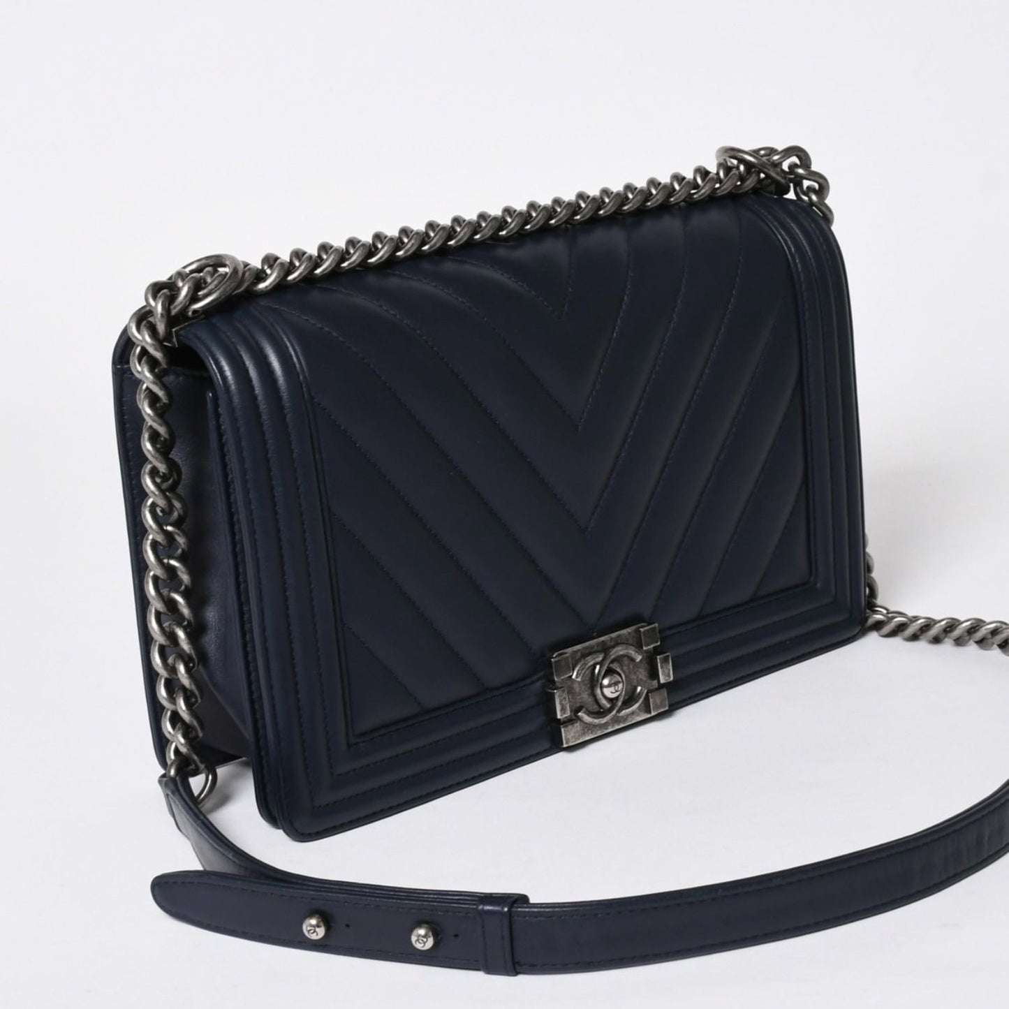 Chanel Boy Chain Shoulder Bag V-shaped Stitch Chevron CC Logo Lambskin 2-Way — view 3