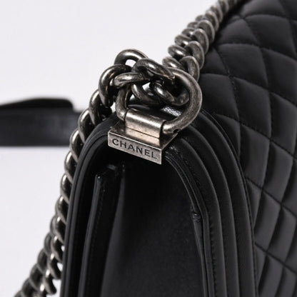 Chanel Boy Chain Shoulder Bag Lambskin CC Logo Black Silver — view 5