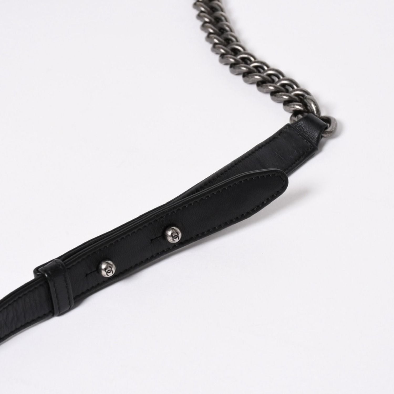 Chanel Boy Chain Shoulder Bag Lambskin CC Logo Black Silver — view 8