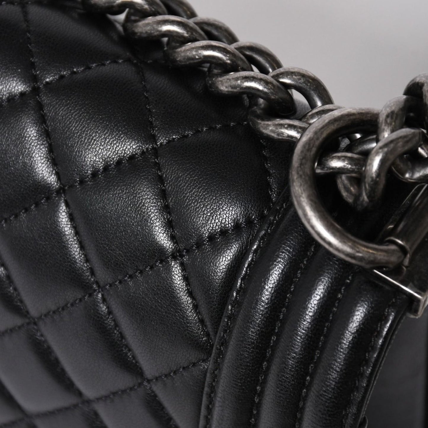 Chanel Boy Chain Shoulder Bag Lambskin CC Logo Black Silver — view 6