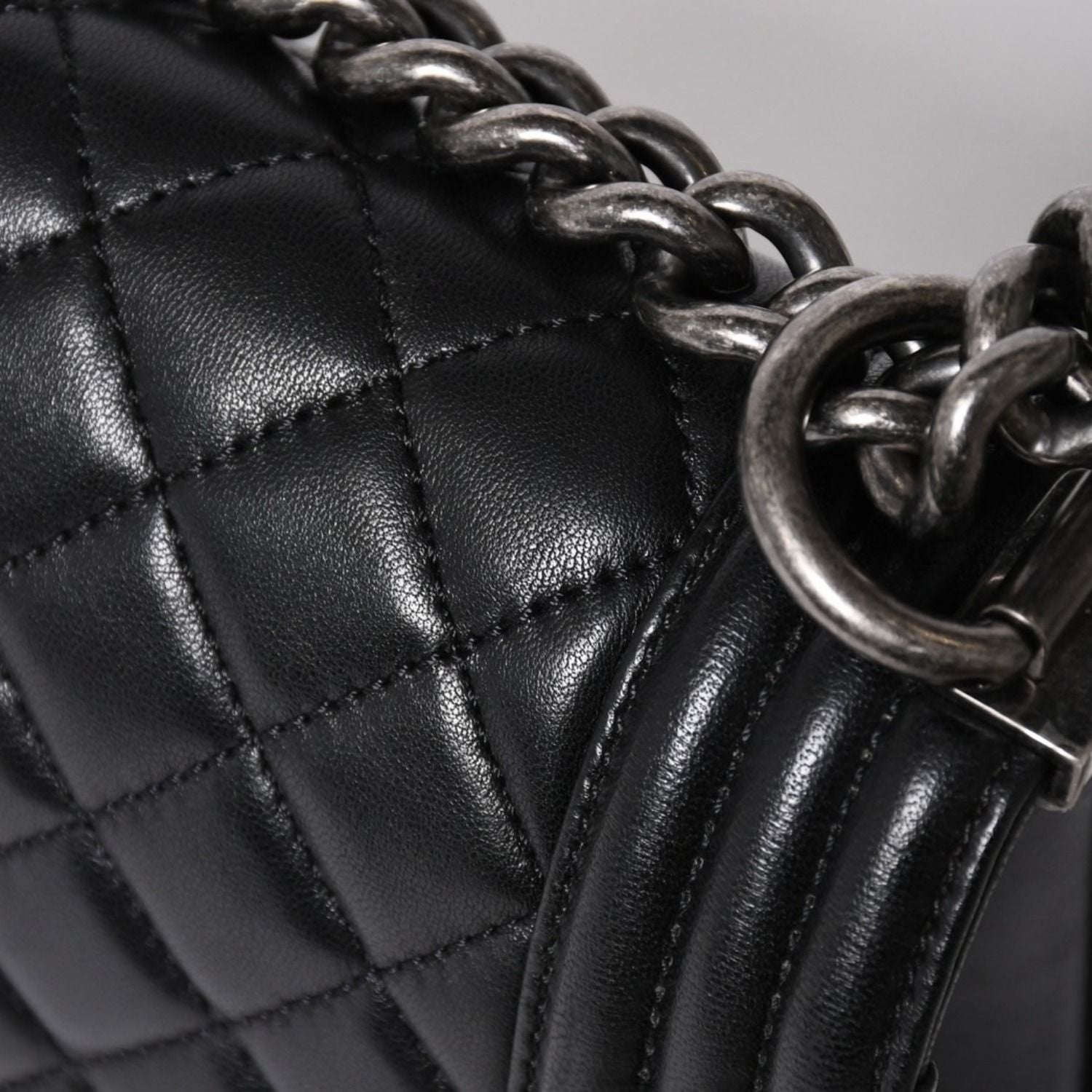 Chanel Boy Chain Shoulder Bag Lambskin CC Logo Black Silver — view 6