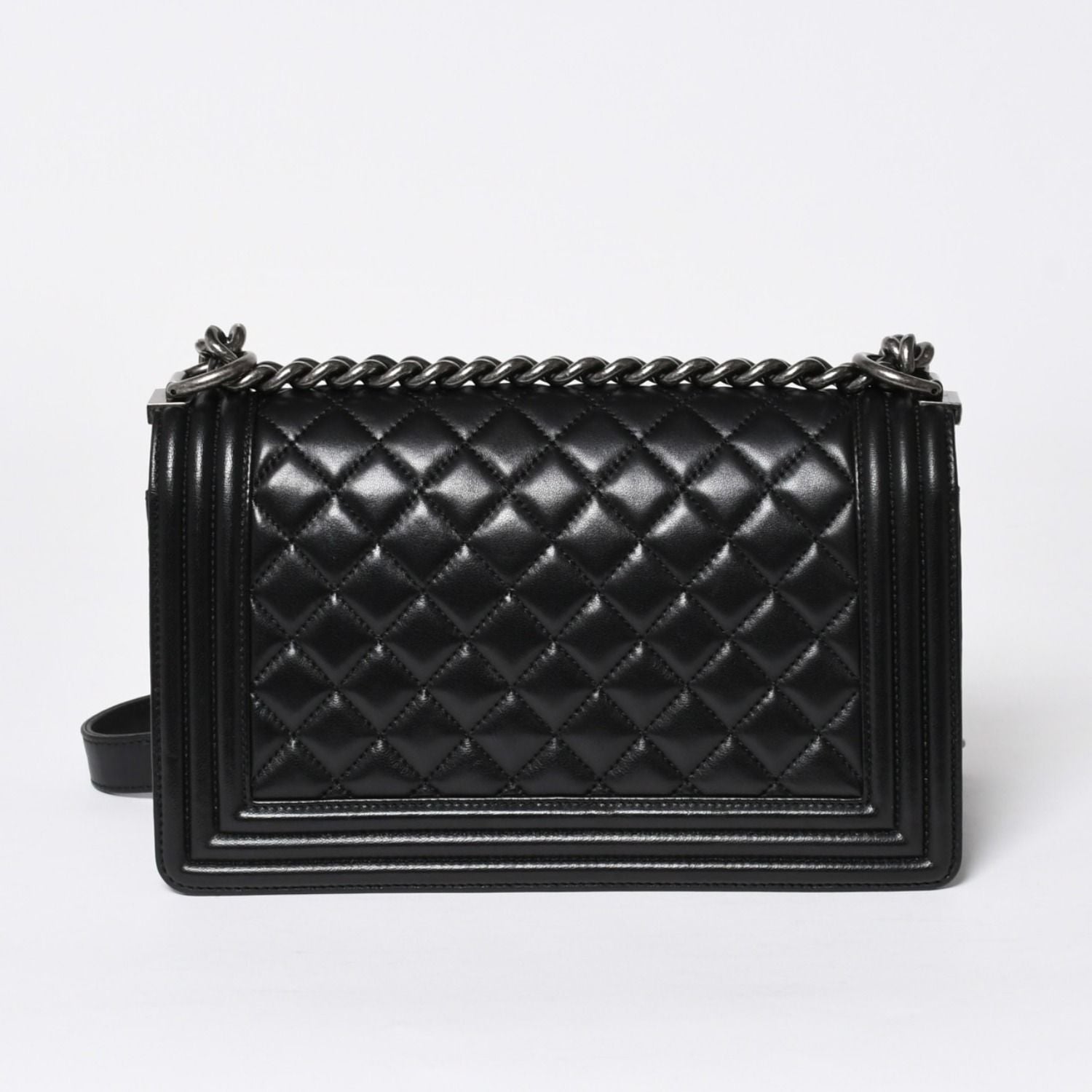 Chanel Boy Chain Shoulder Bag Lambskin CC Logo Black Silver — view 2