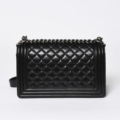 Chanel Boy Chain Shoulder Bag Lambskin CC Logo Black Silver — view 2