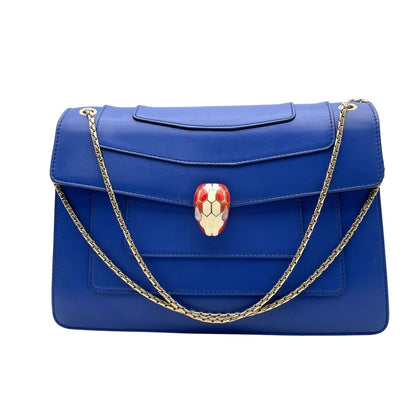 Bvlgari Serpenti Forever Shoulder Bag Calf Leather Blue Gold Chain — view 2