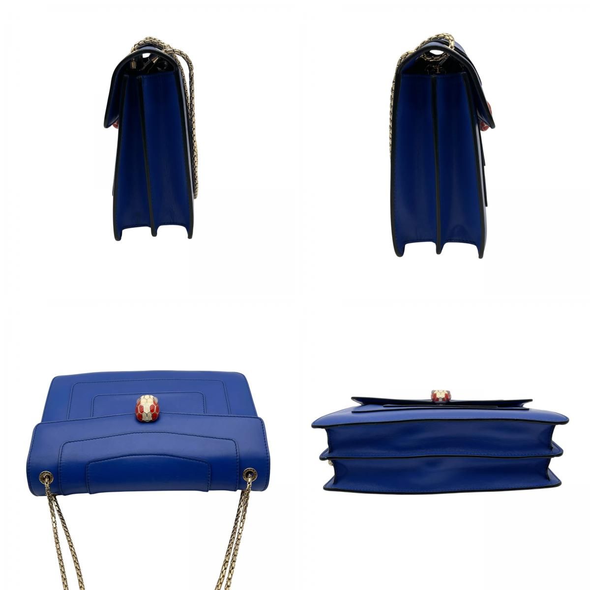 Bvlgari Serpenti Forever Shoulder Bag Calf Leather Blue Gold Chain — view 5